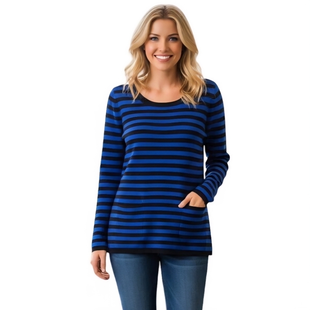 Club Monaco Wool Blue Black Striped Elbow Patch Sweater Size S